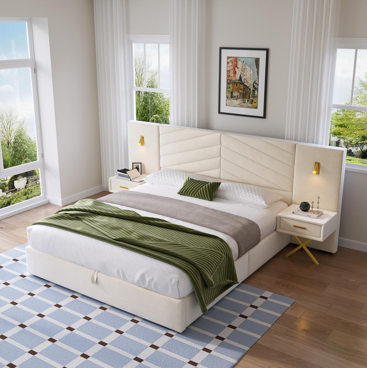 BETT mit Bettkasten 160x200 cm Samt Beige White - Beige, Holz (160/200cm) - Meubliv
