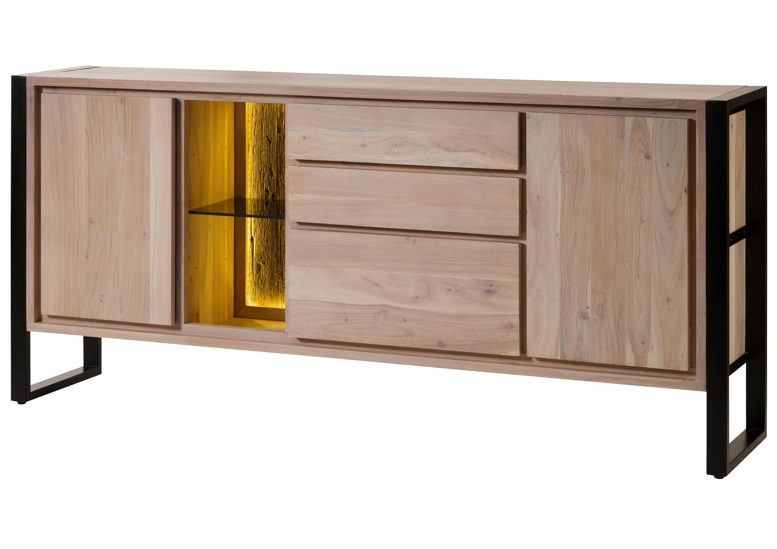 SIDEBOARD Akazie / Altholz 200x40x90 natur lackiert DENVER #112 - Braun, Holz (200/90/40cm) - Massivmoebel24