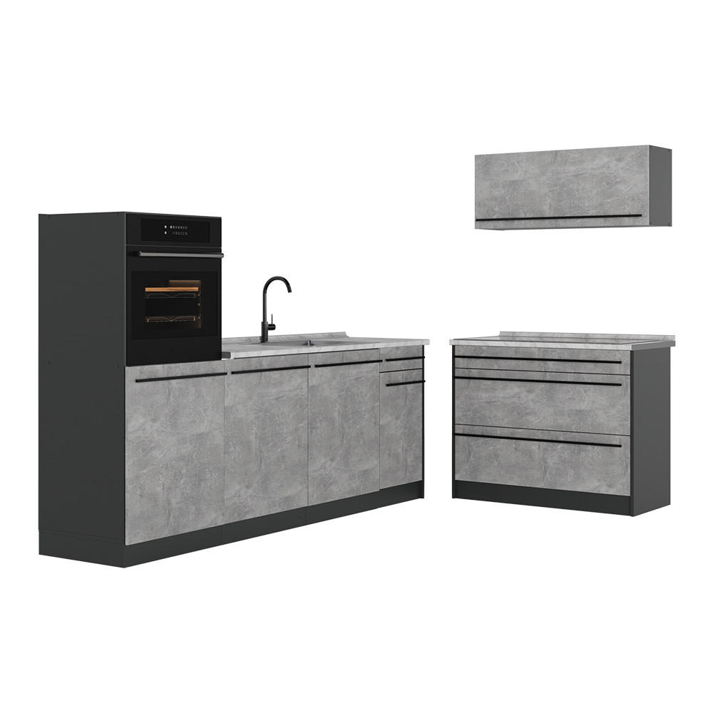 Vicco KUCHYŇSKÝ KOUT R-Line, Beton/Antracit, 220 cm pracovná doska Mramor