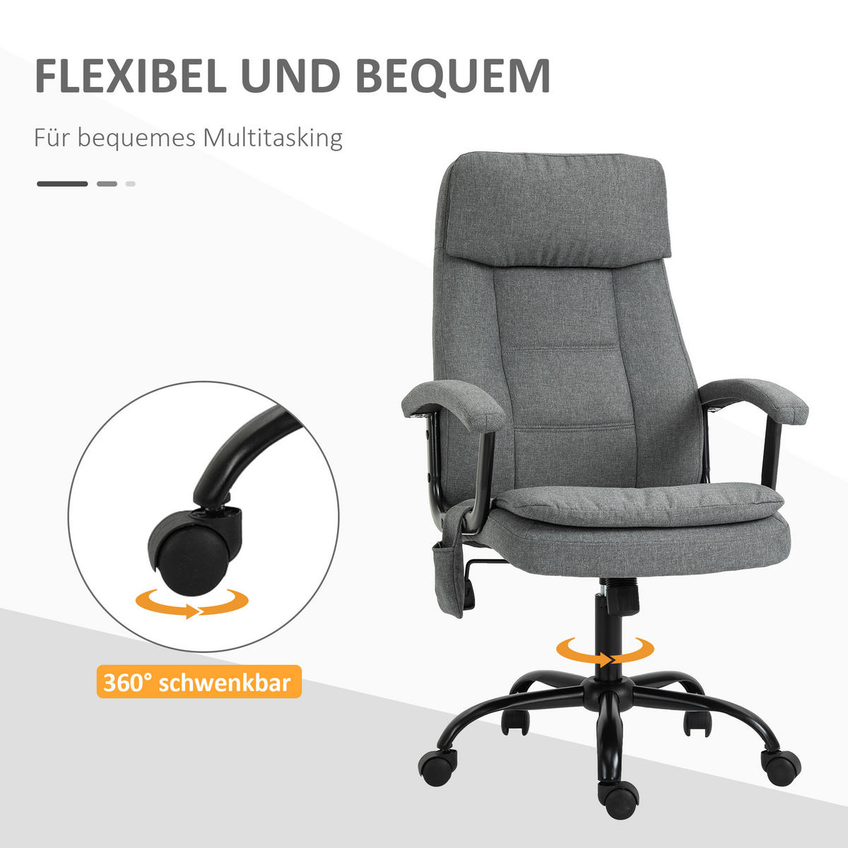 MASSAGEBÜROSTUHL Drehstuhl höhenverstellbar Lendenwirbelsäulenmassage Grau - Grau, Kunststoff (70/121/63cm) - Vinsetto