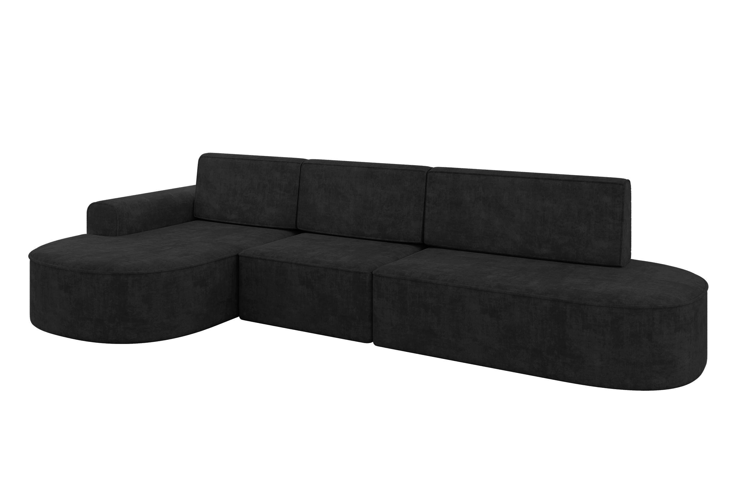 ECKSOFA mit Schlaffunktion Ottomane Links MARI L2-S 368X167X85 Schwarz Velours - Schwarz, Holzwerkstoff/Kunststoff (368/167cm) - ALTDECOR