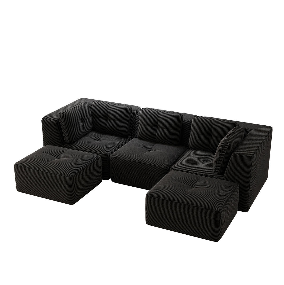 ECKSOFA modular Cord Schwarz - Schwarz, Kunststoff (177/69/297.1cm) - Meubliv