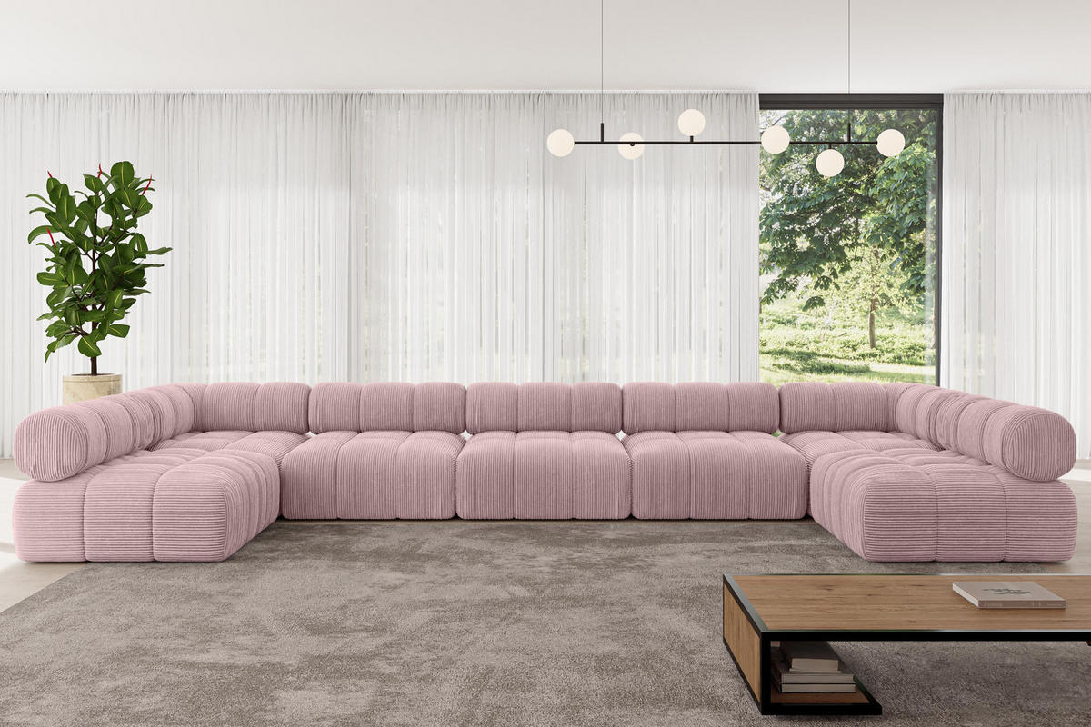 WOHNLANDSCHAFT modulares Sofa Garvo-U3 - 475x190x70 cm Rosa Cord - Rosa, Holzwerkstoff/Textil (475/70/190cm) - ALTDECOR