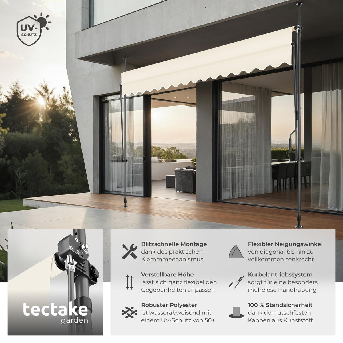 KLEMMMARKISE ,einfache Montage,beige - Beige, Kunststoff (350/304/180cm) - tectake