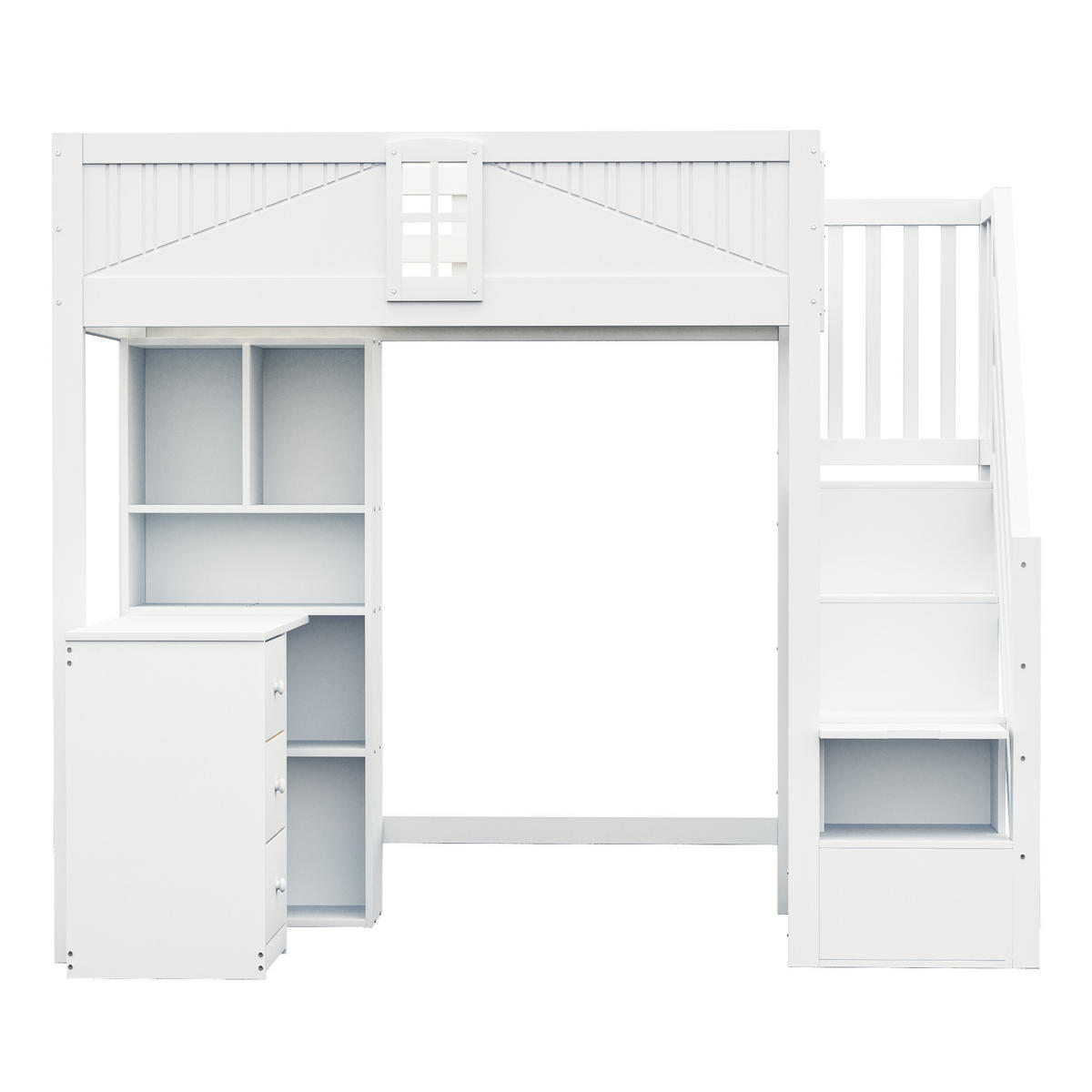 HOCHBETT 90/200 cm aus Massivholz mit integriertem Schreibtisch und Stauraum in Weiß - Weiß, Holz (90/200cm) - OKWISH