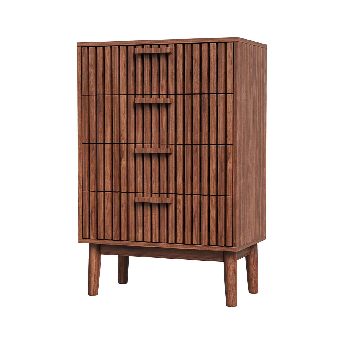 KOMMODE Lamellen-Design mit 4 Schubladen 60/34/91 cm Walnuss - Walnussfarben, Holzwerkstoff (60/91/34cm) - Creahappy