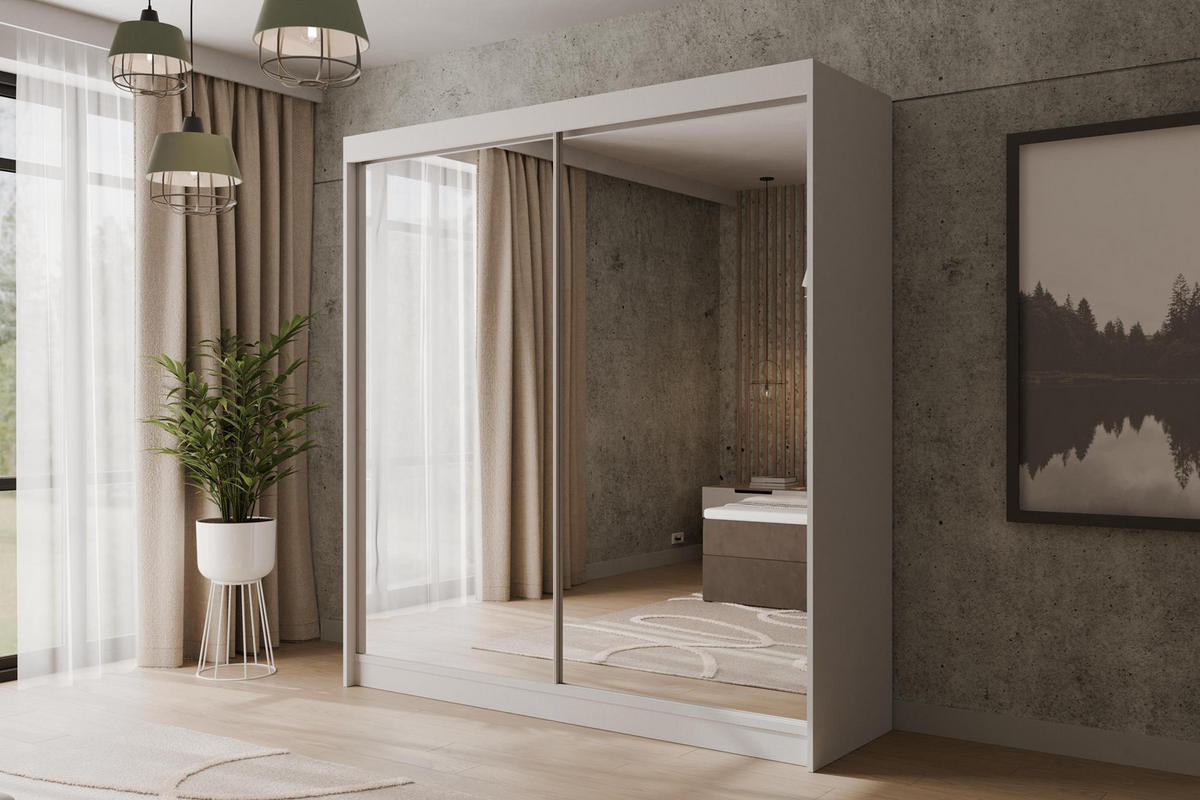 KLEIDERSCHRANK AMOHA - 200 cm - Weiß - Weiß, Holzwerkstoff (200/215/61cm) - ALTDECOR