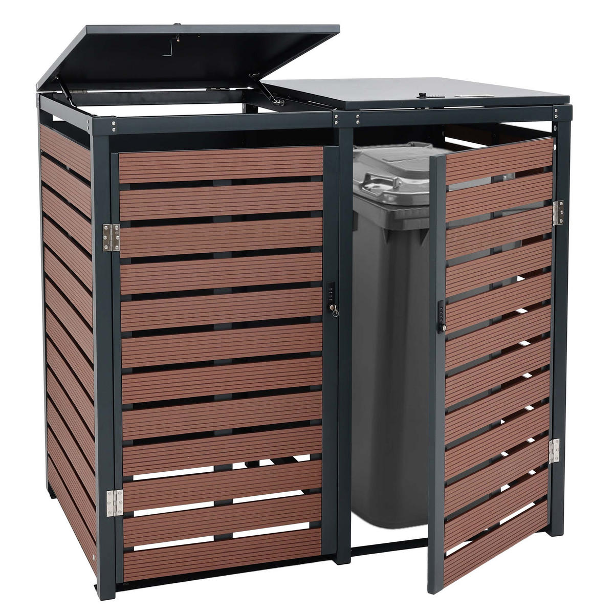 2ER MÜLLTONNENVERKLEIDUNG Walnuss Dekor - Walnussfarben, Metall (134/119/84cm) - MCW