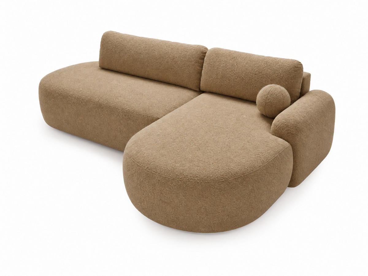 ECKSOFA Aurio O Bouclé-Stoff Hellbraun Rechts - Hellbraun, Holz/Textil (177/271cm) - Graingold