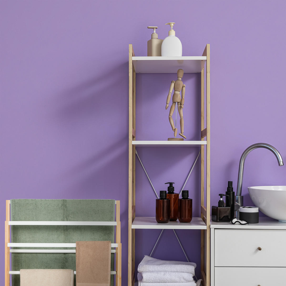 HANDTUCHSTÄNDER - Hellbraun, Holz (55/82/24cm) - Relaxdays