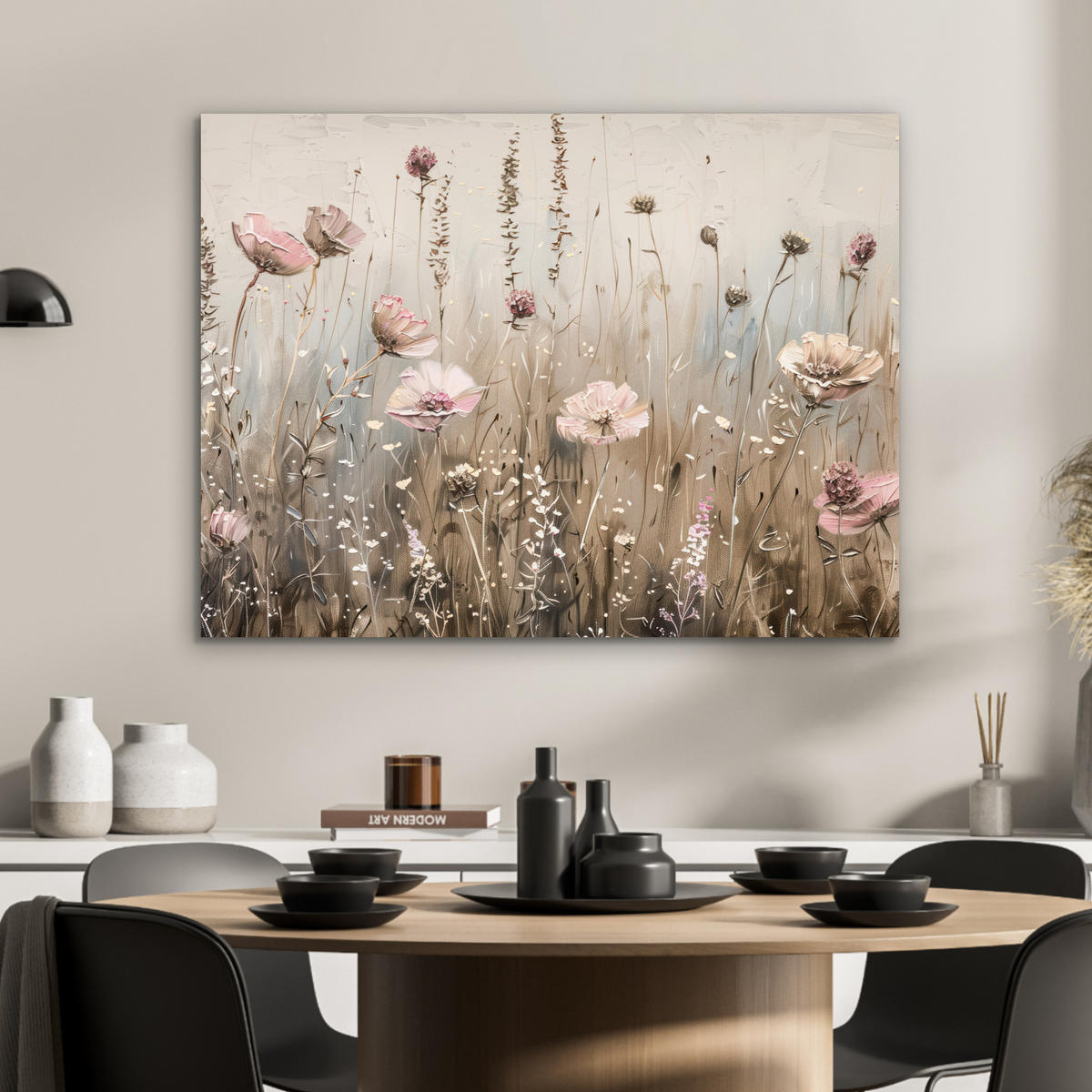 KOVOVÝ OBRAZ Kvety - Ružová - Moderné - Béžová 80x60 cm - béžová, kov (80/60cm) - MuchoWow