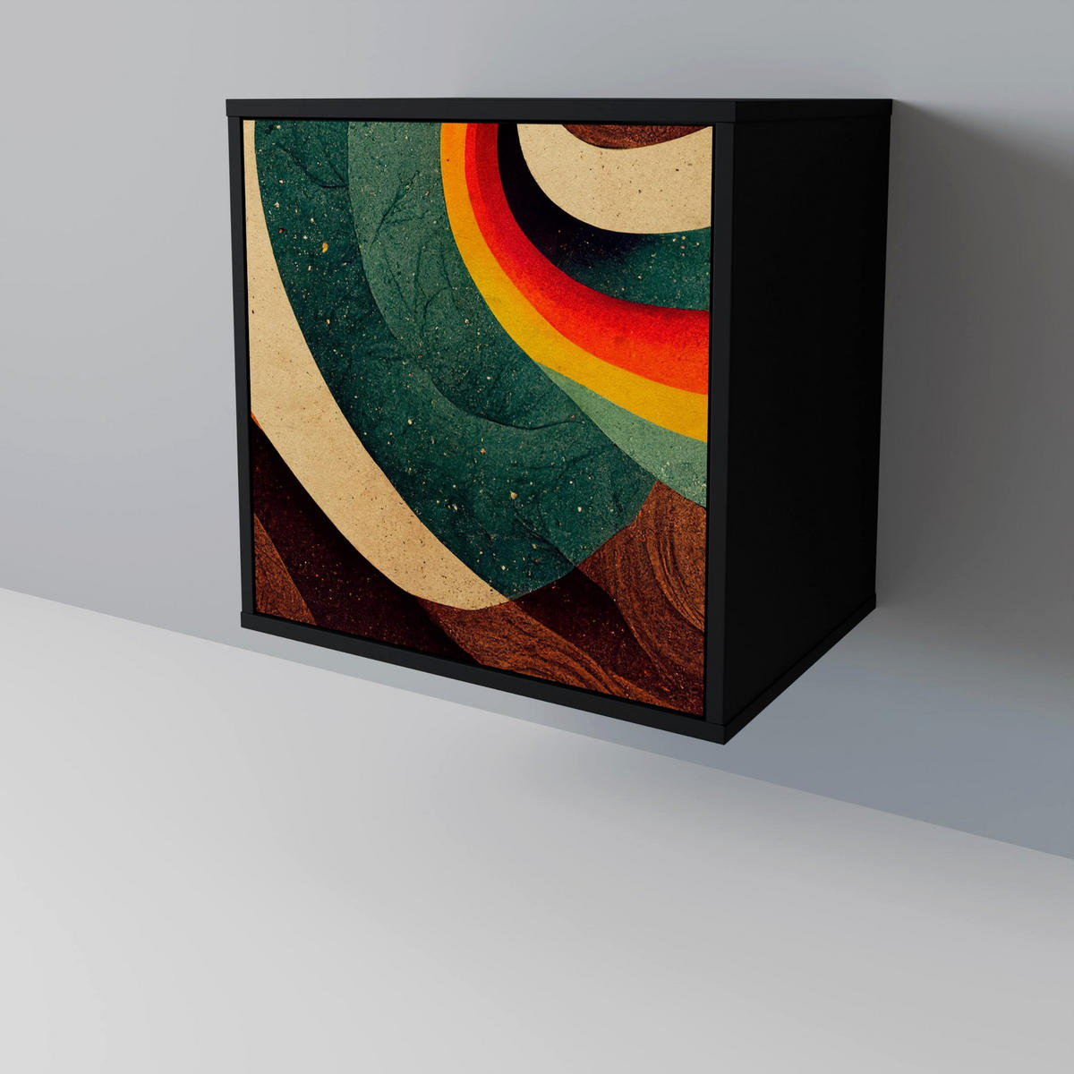 SIDEBOARD COLORFUL STRANDS, Schwarz, 57,5x42x72,5 cm, Schwarze Metallfüße - Multicolor/Schwarz, Holzwerkstoff/Metall (57.5/72.5/42cm) - SpaceRebels