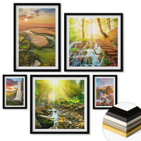 WANDBILDER 5er-Set - 50x50 cm & 20x30 cm & 40x60 cm Schwarzer Rahmen - Orange Mountain Wasserfall - Schwarz, Kunststoff (40/60cm) - ArtPrintCave