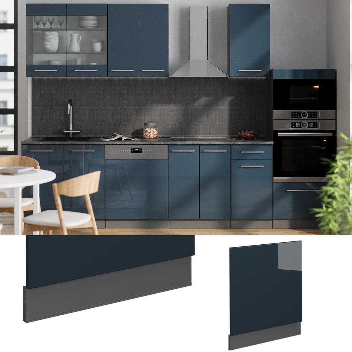 FRONTBLENDE Fame-Line Dunkelblau Hochglanz 60 cm , AP Marmor - Anthrazit/Dunkelblau, Holzwerkstoff (60/67.4/1.6cm) - Vicco