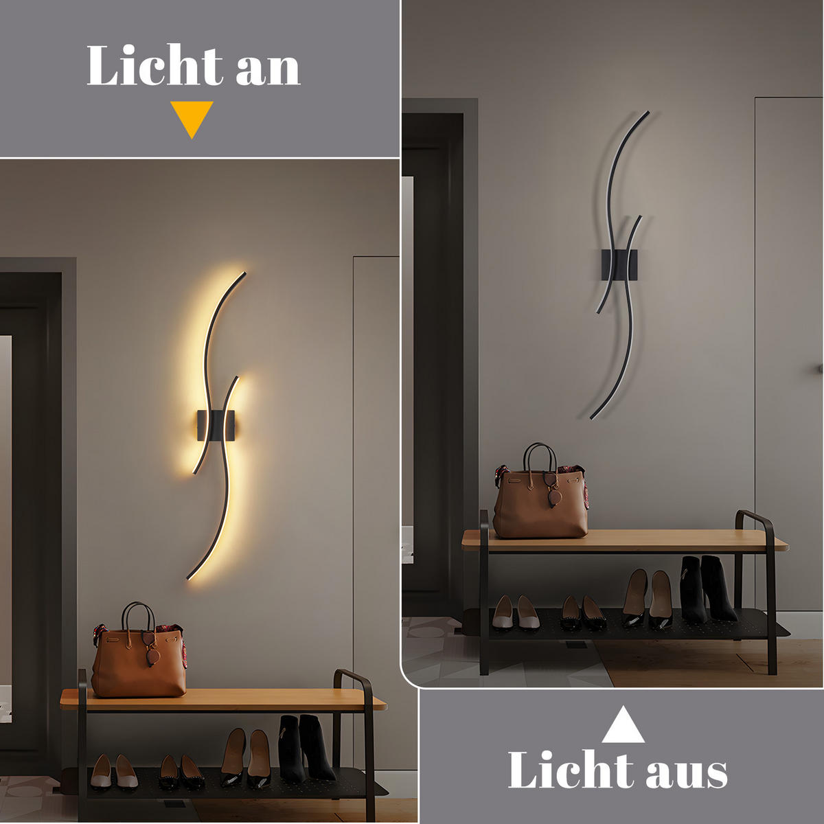 LED-WANDLEUCHTE Flammor 101.5/13.5/4.9 cm - Schwarz, Metall (13.5/4.9/101.5cm) - ZMH