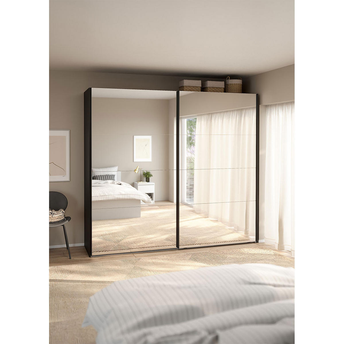 SCHIEBETÜRENSCHRANK, Catania, Schwarz, Holzwerkstoff, 244 x 67 x 221 cm - Schwarz, Holzwerkstoff (244/221/67cm) - ebuy24