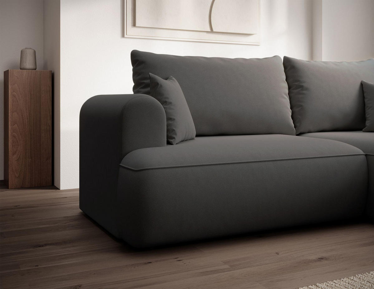 ECKSCHLAFSOFA Ovo Mini Dunkelgrau Easy-Clean-Samtbezug - Dunkelgrau/Schwarz, Kunststoff/Textil (156/238cm) - Selsey