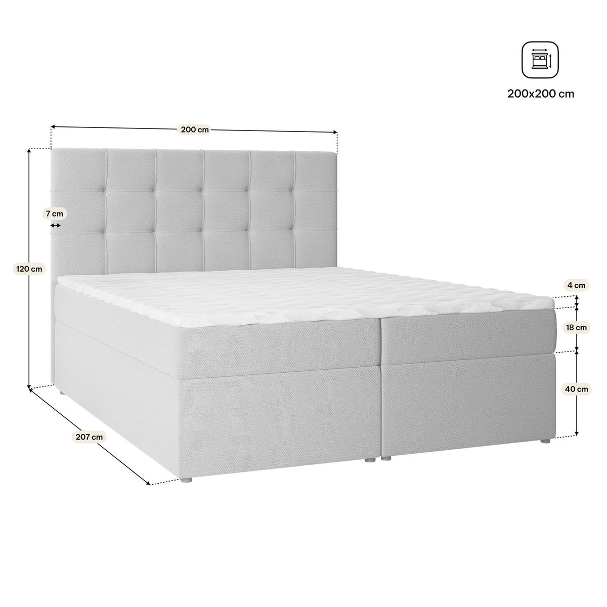 BOXBETT PALMA 200x200 cm mit Matratze und Topper, H2+H3 - Grün - Grün, Holz (200/200cm) - MASSENO