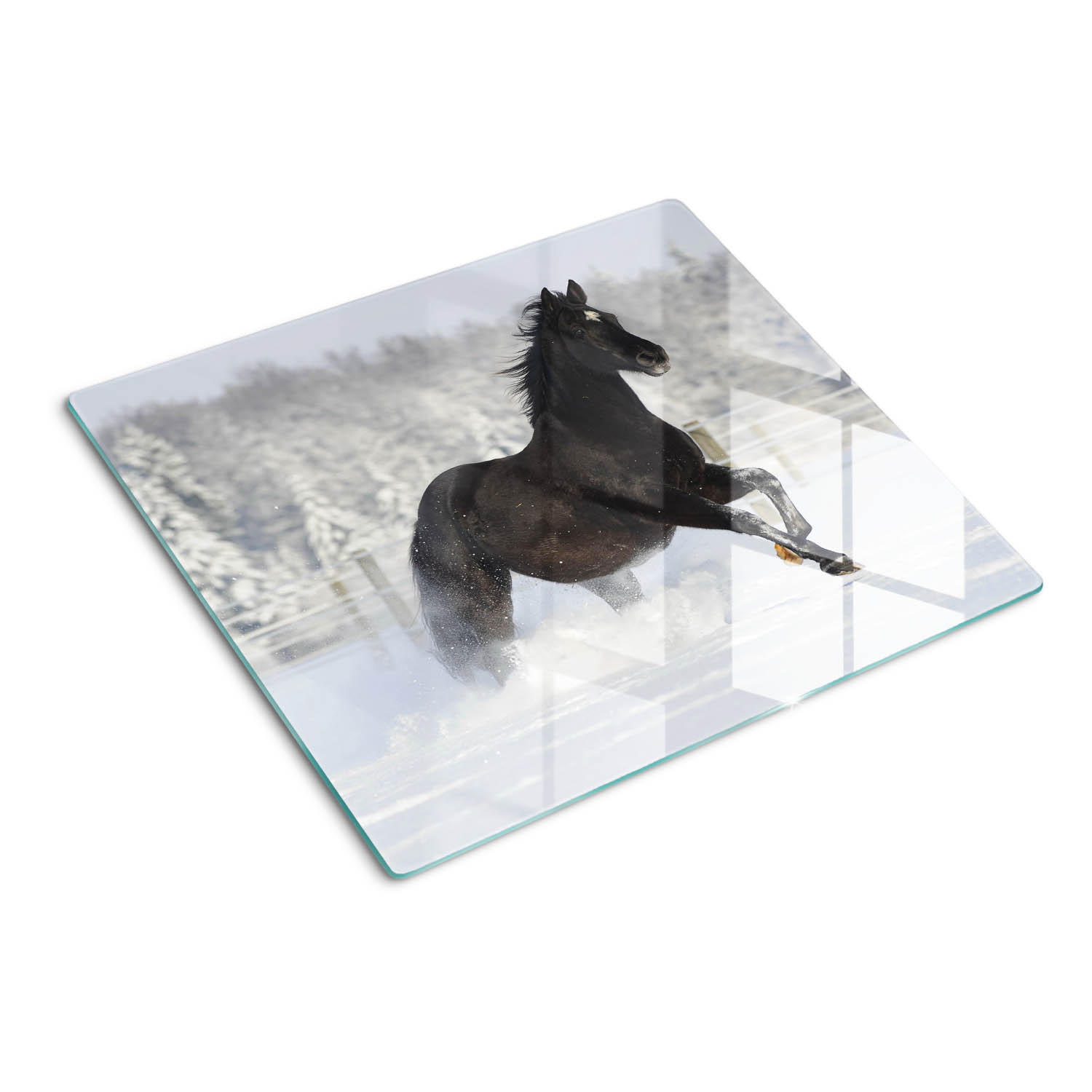 GLASPLATTE 60x52 cm Pferd Schnee - Braun, Glas (60/52cm) - TULUP