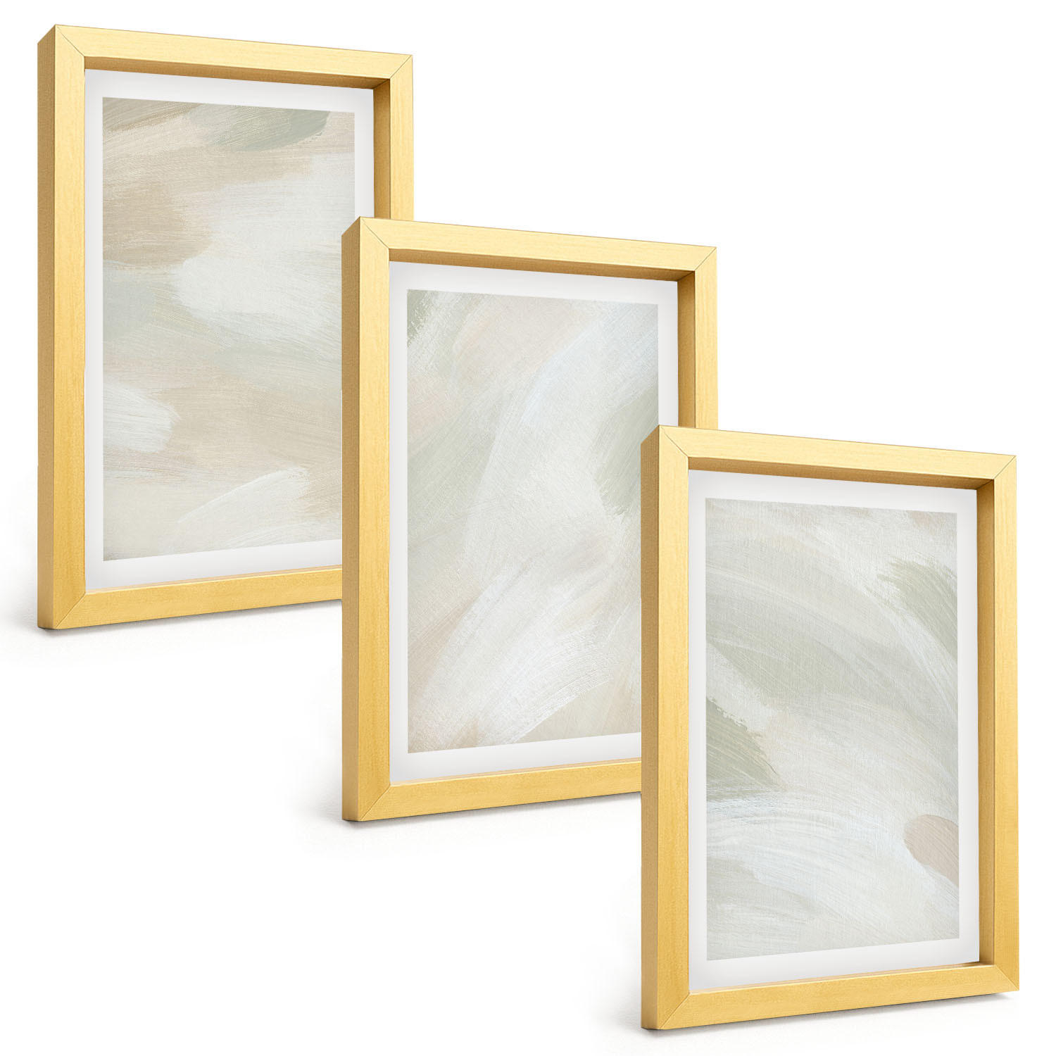 BILDER SET 3er Set - 20x30 cm Goldrahmen - Leuchtende Farben, abstrakter Boho-Stil - Goldfarben, Kunststoff (20/30cm) - TULUP