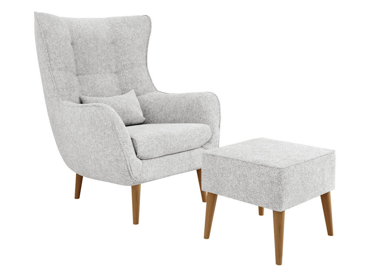 SESSEL Estjano mit Fußbank - Beige/Hellgrau, Holz (80/106/95cm) - MIRJAN24
