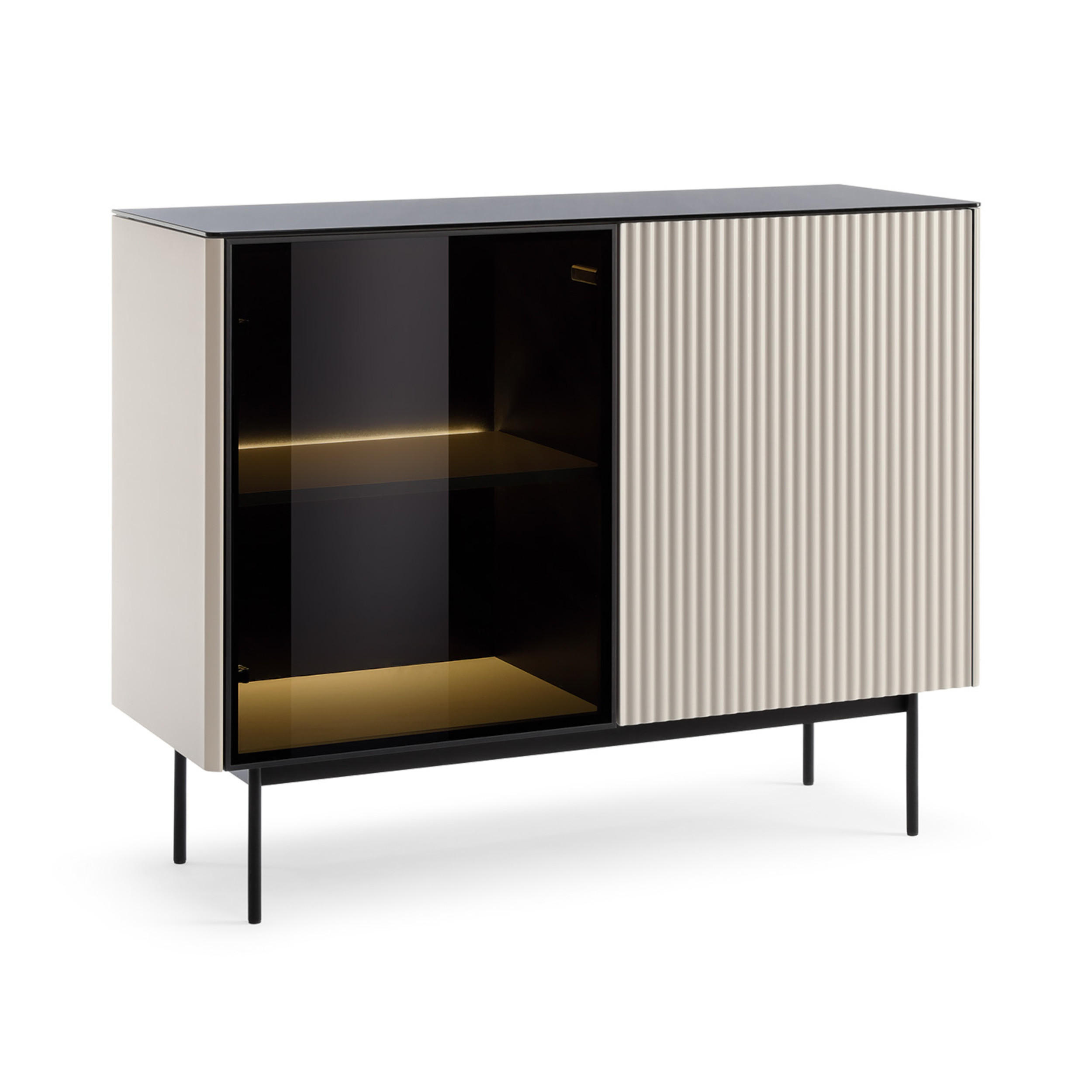 SIDEBOARD OLDEN KOM1 Glasplatte Kaschmir - Kaschmir, Glas/Holzwerkstoff (107/84/39cm) - Komodee