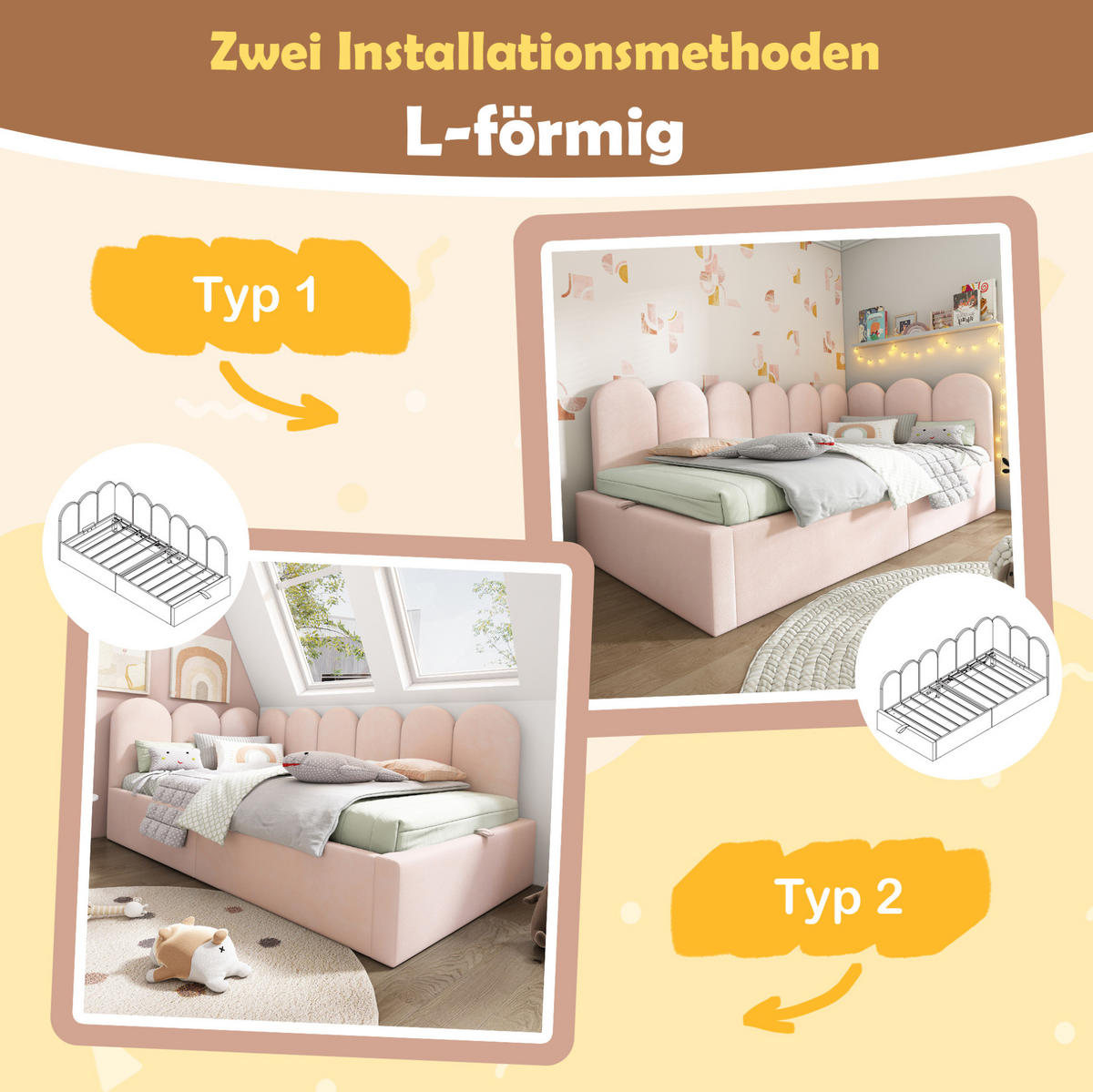 POLSTERBETT 90/200 cm Rosa aus Samt mit Stauraum - Pink, Textil (90/200cm) - OKMYHOME