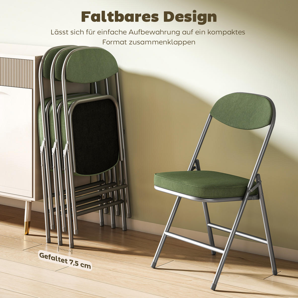 KLAPPSTUHL 4er Set Polyester Stahl Grün - Silberfarben/Grün, Textil/Metall (45/82/48.5cm) - HOMCOM