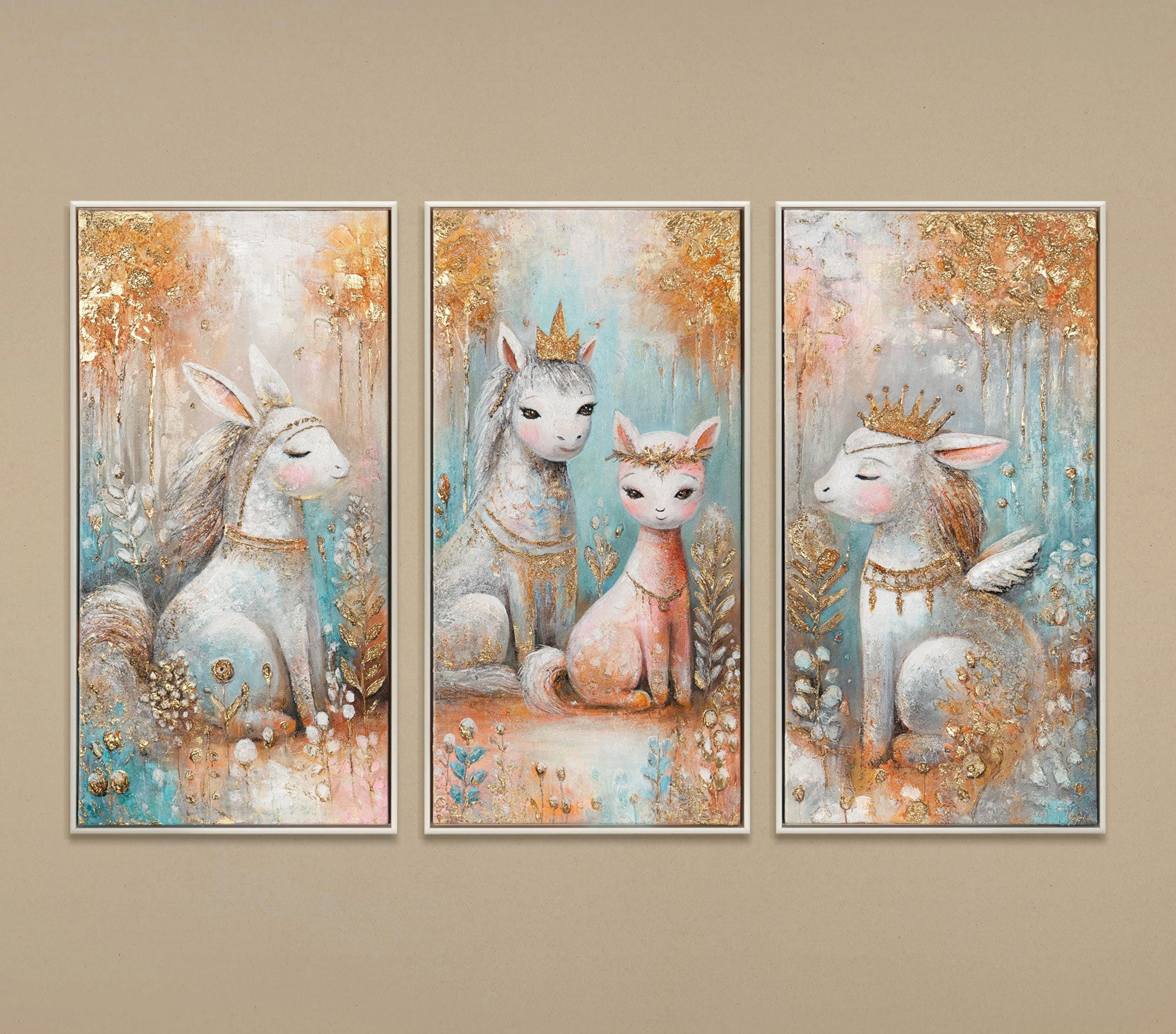 GEMÄLDE Märchenhafte Wesen Schattenfugenrahmen Beige 120x80 cm - Beige, Holz (120/80cm) - YS-art gallery