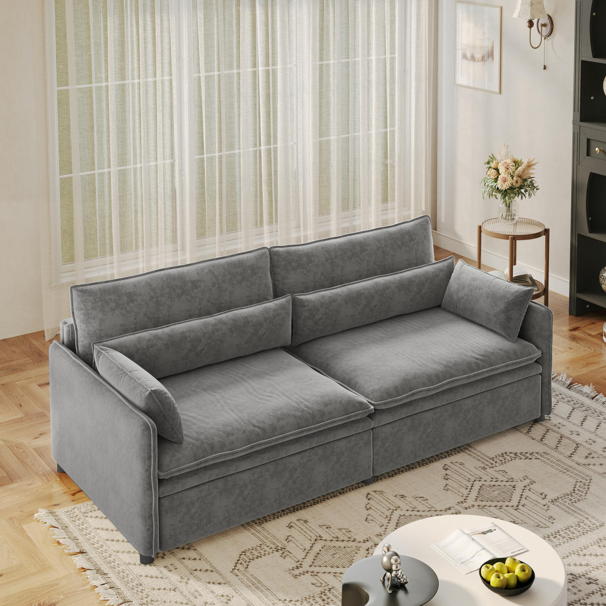 SCHLAFSOFA 3-in-1 ausziehbar mit Staufach, DE-42857, Hellgrau - Hellgrau, Holzwerkstoff (206/86/91cm) - ComfortXL