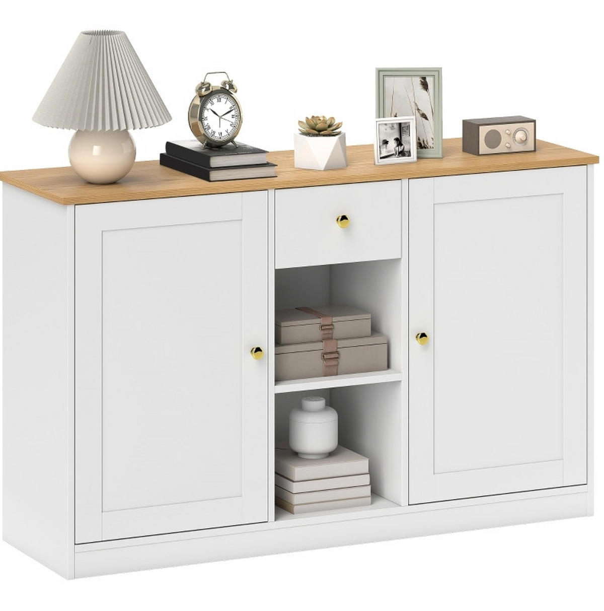 SIDEBOARD aus Spanplatte 120x35x75,2 cm Weiß mit Schublade, 2 Türen und offenen Ablagen - Weiß, Holz (120/75.2/35cm) - IVMEU