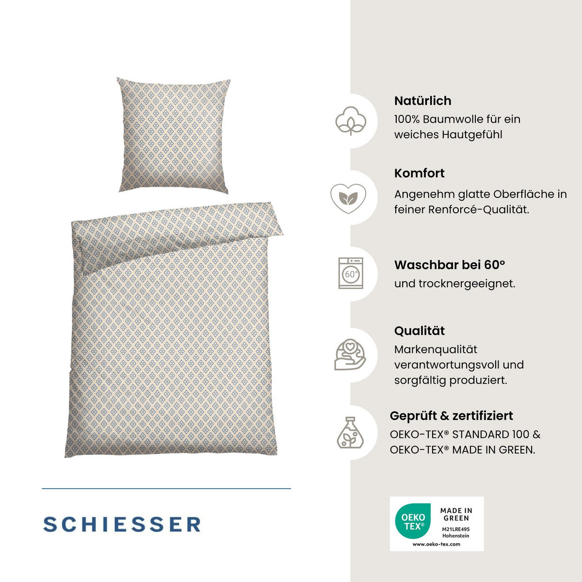 BETTWÄSCHESET Yosa - Renforcé - 2-teilig - 135 x 200 cm - Sand - Sandfarben, Textil (135/200cm) - SCHIESSER