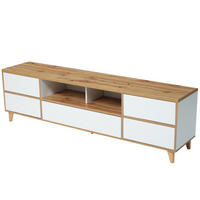 LOWBOARD in Weiß mit Fächern und Türen für Wohnzimmer, B175/T37/H51cm - Naturfarben/Weiß, Holzwerkstoff/Metall (175/51/37cm) - STILVORA