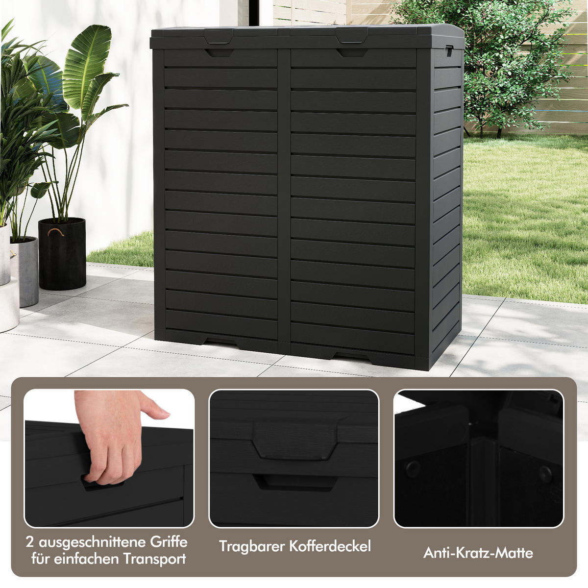 POPELNICE 235L s odpadkovým košem černá - černá, plast (77/86/40cm) - COSTWAY