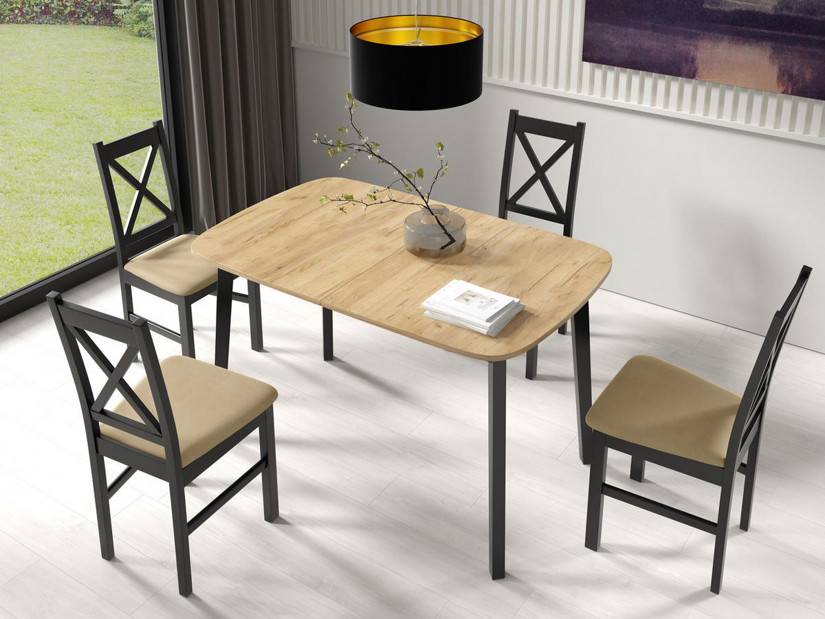 ESSTISCH NICO S Ausziehbar 130 - 170 / 80 x 77 cm - Goldfarben/Schwarz, Holz (130/80/77cm) - MASSENO