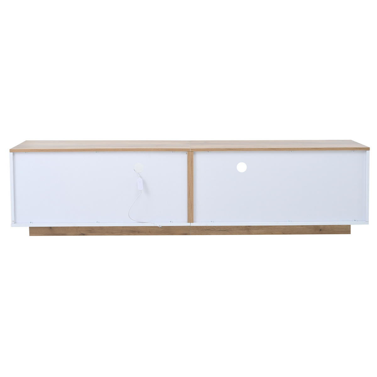 TV-LOWBOARD 180/40/46 cm mit 2 Schubladen, 2 Türen, LED-Beleuchtung und Hochglanzfront aus Spanplatte, Weiß/Naturholz - Weiß, Holzwerkstoff (180/46/40cm) - Redom