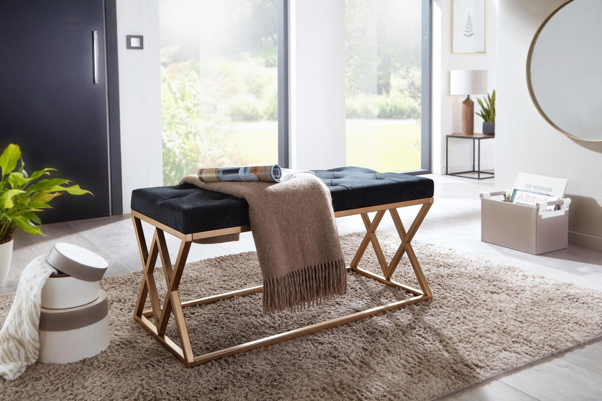 SITZBANK – Samt, Chesterfieldmuster, 90 cm, Metallgestell Gold - Goldfarben/Schwarz, Textil/Metall (90/46/44cm) - KADIMA DESIGN