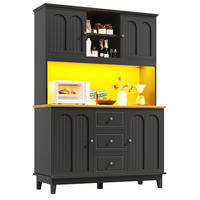 HOCHSCHRANK aus MDF in Holzoptik mit App-LED, 4 Türen und 3 Schubladen, 120/40/180 cm, Holzoptik，Schwarz - Schwarz, Holzwerkstoff (40/180/120cm) - Redom