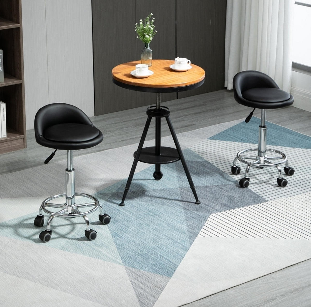 ROLLHOCKER im 2er-Set in Schwarz 38x38x72 cm, höhenverstellbar von 57 bis 72 cm - Schwarz, Kunststoff (38/72/38cm) - IVMEU