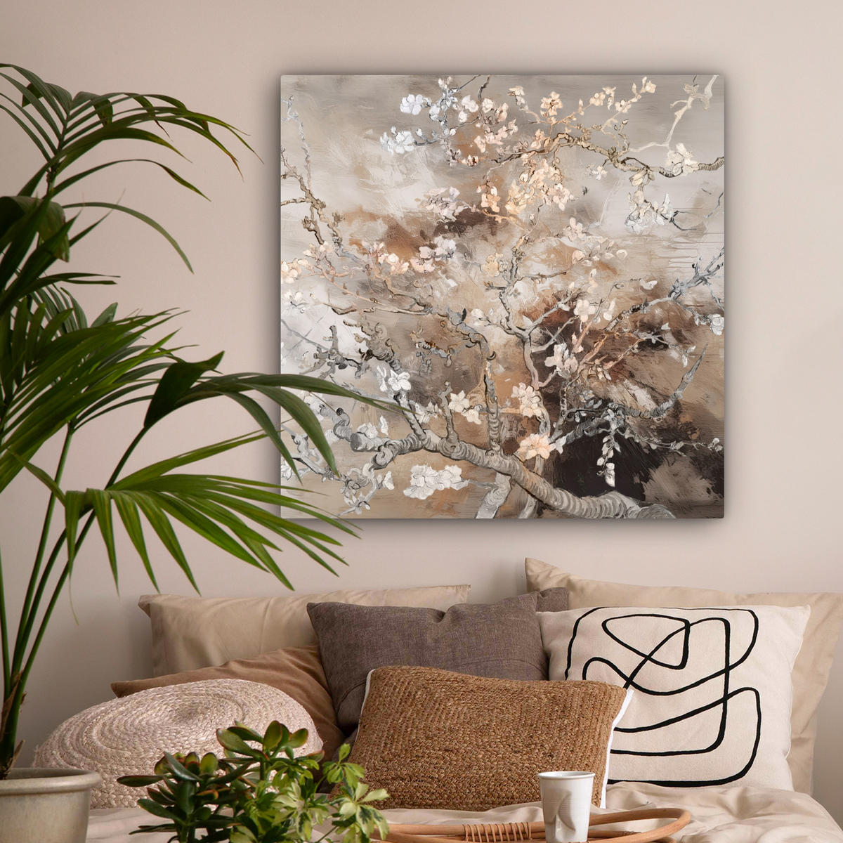 LEINWANDBILD Mandelblüte - Kunst - Van Gogh - Beige - Abstrakt 90x90 cm - Braun, Textil (90/90cm) - MuchoWow