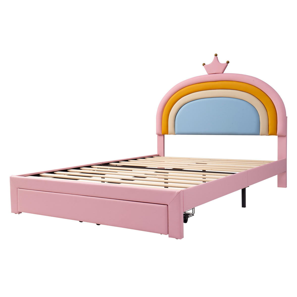KINDERBETT 140/200 cm mit Regenbogen-Kopfteil und Schublade, DE-41743, in Rosa - Pink, Holz (140/200cm) - ComfortXL