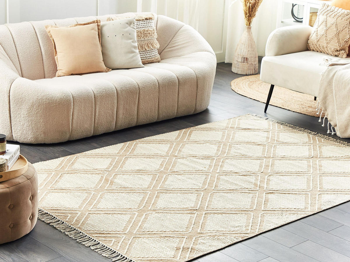 KURZFLOR-TEPPICH Kacem 230/160 cm - Beige, Textil (160/230cm) - Beliani