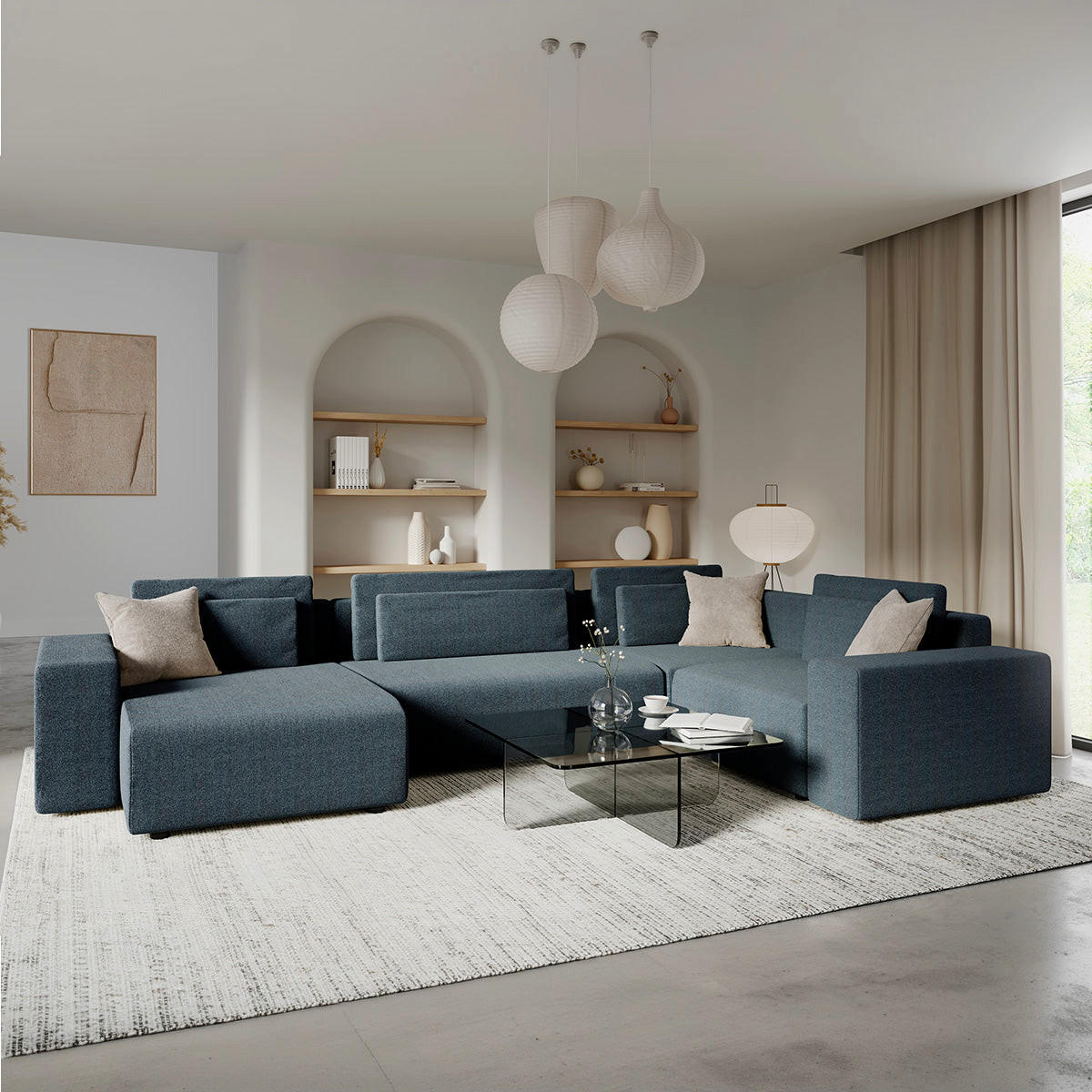 PANORAMASOFA Lorenzo 5 Sitzplätze Dunkelgrau - Grau, Holz (378/85/236cm) - Petits-meubles