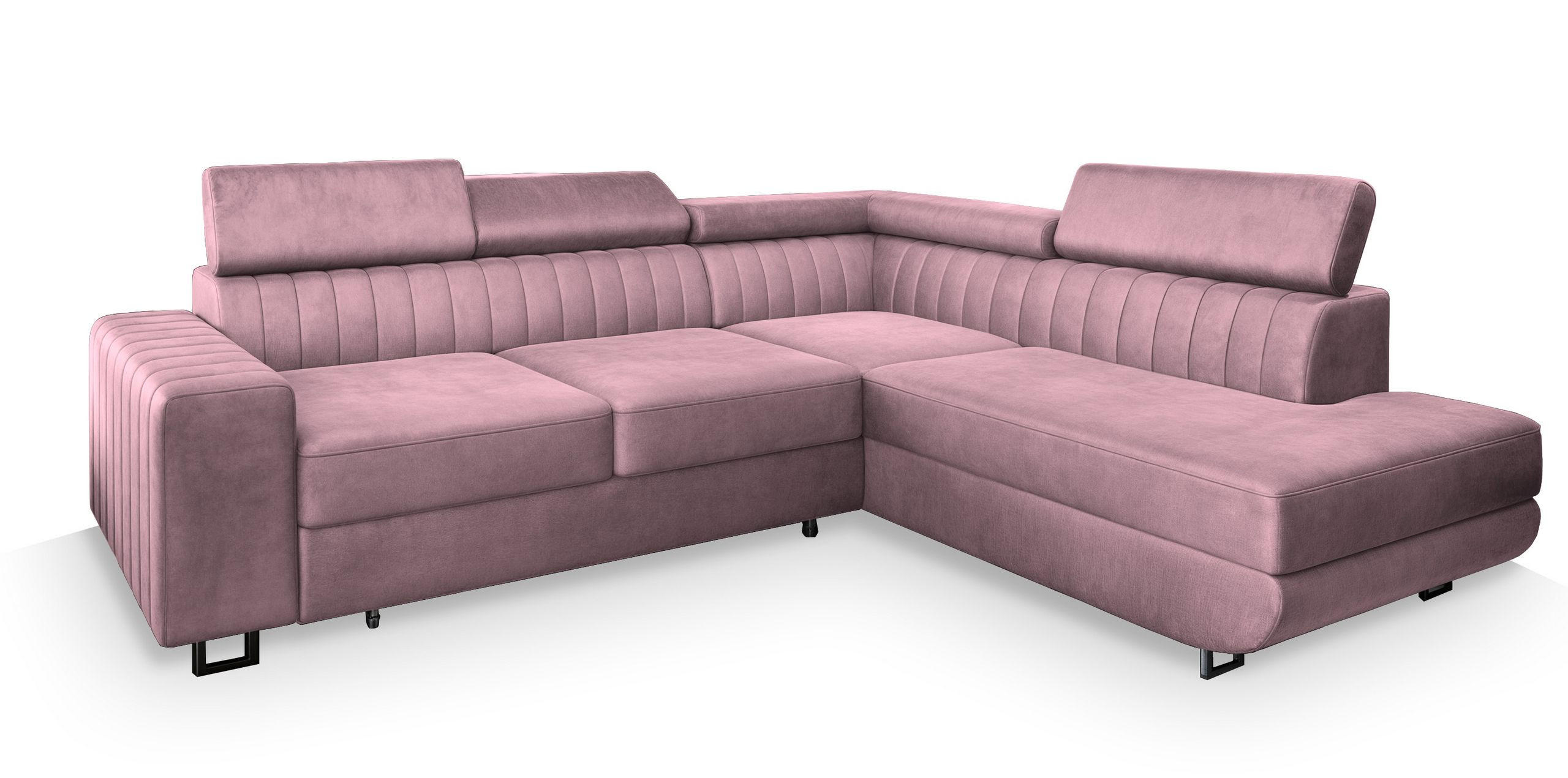 ECKSOFA NOLA R-S Lila Velours-Stoff mit Schlaffunktion - Lila, Holz (253/190cm) - MASSENO
