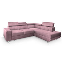 ECKSOFA NOLA R-S Lila Velours-Stoff mit Schlaffunktion - Lila, Holz (253/190cm) - MASSENO