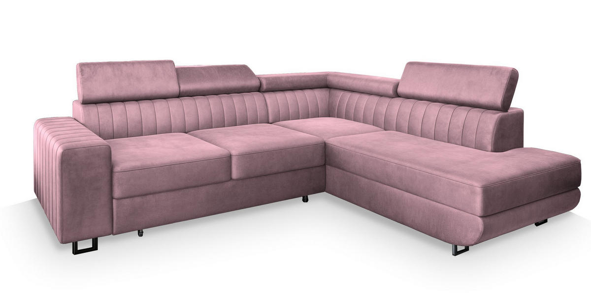 ECKSOFA NOLA R-S Lila Velours-Stoff mit Schlaffunktion - Lila, Holz (253/190cm) - MASSENO
