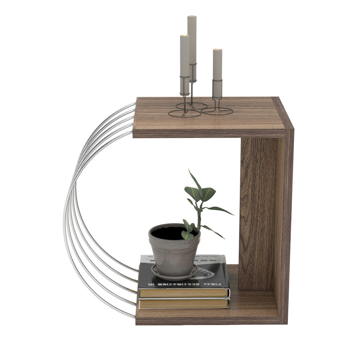 BEISTELLTISCH Vefsn - Chromfarben/Walnussfarben, Holzwerkstoff/Metall (30/46/42cm) - [en.casa]