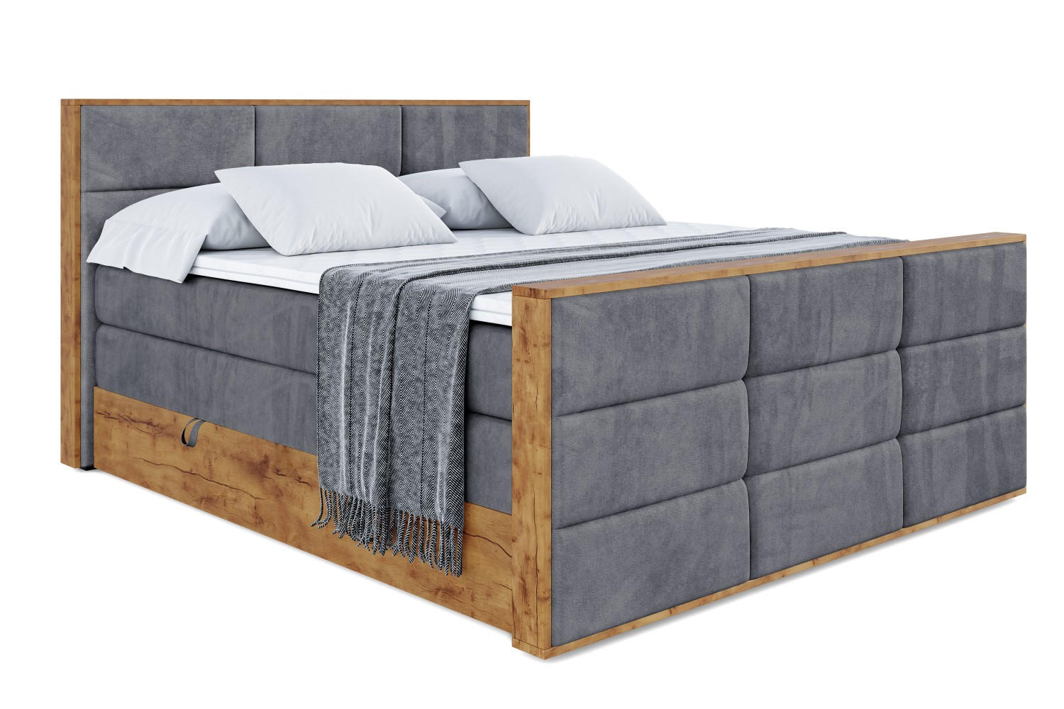 BOXSPRINGBETT mit Matratze H3|H4 und Lattenrost - LOLLI1-Z KING-160x200 - Dunkelgrau Casablanca - Dunkelgrau, Holzwerkstoff (160/200cm) - ALTDECOR