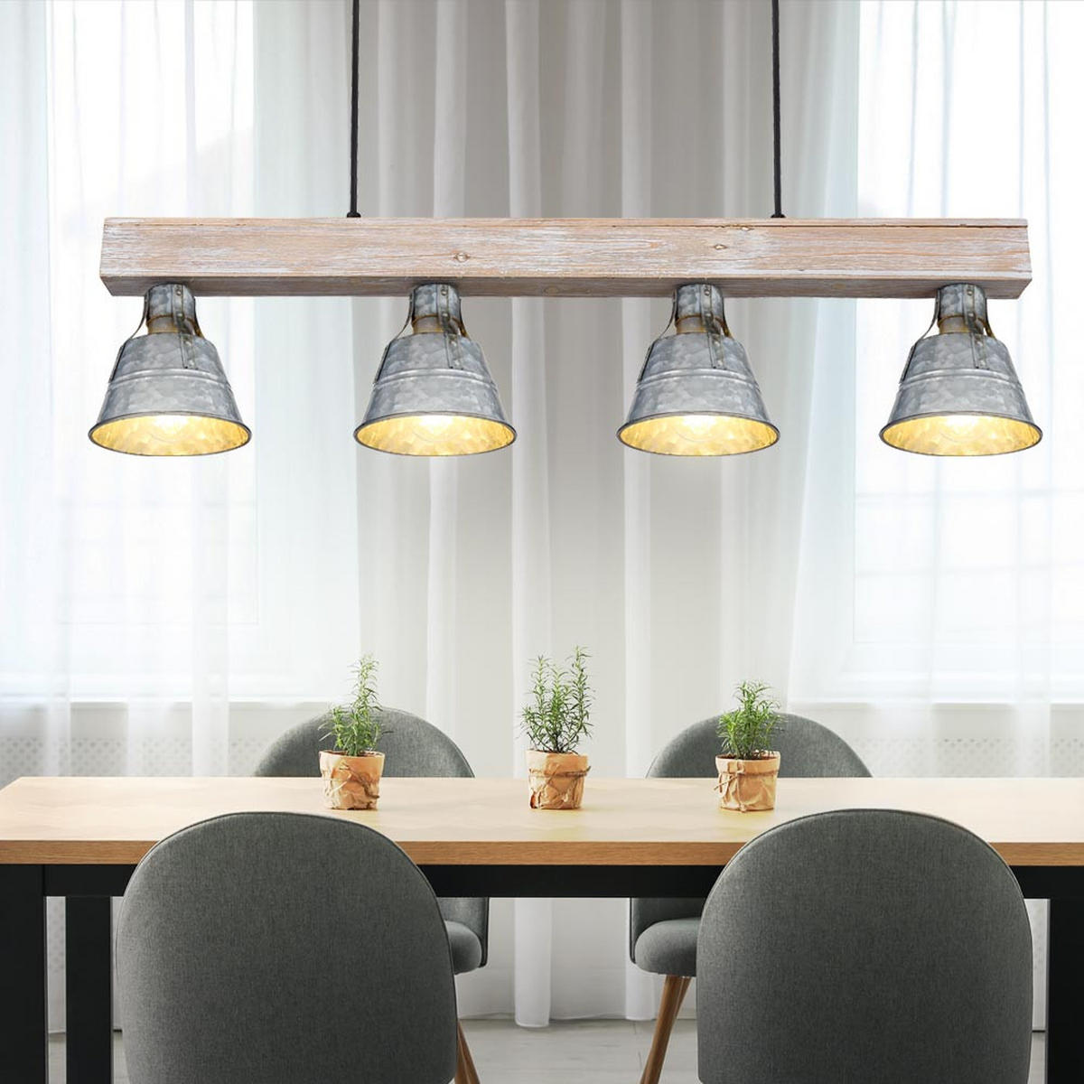 HÄNGELEUCHTE GÜNTHER Silber - Silberfarben, Holz (85/14/85cm) - Globo Lighting