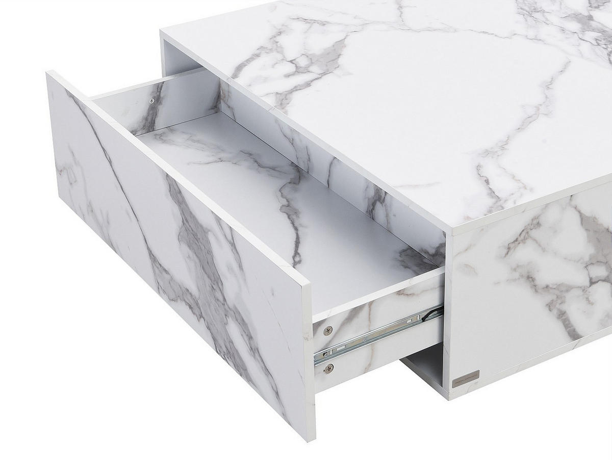 COUCHTISCH mit 2 Schubladen - MDF - Marmor-Optik Weiß - ANTRIM - Weiß, Holz (90/90/35cm) - Pascal Morabito